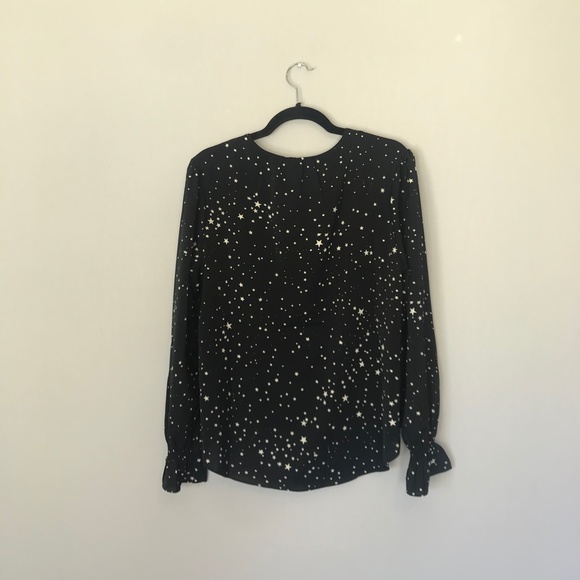 Modcloth Holiday NYE Black White Star Printed Blouse Top Long Sleeve L - Picture 5 of 7
